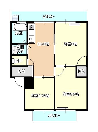 セザール柳(3DK/3階)の間取り写真