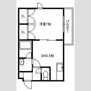 ハイエスト中の島(1DK/3階)の間取り写真