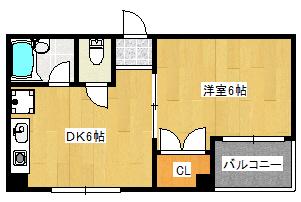 ぱすてる夕陽丘(1DK/5階)の間取り写真