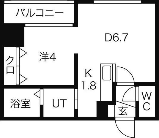 レジデンスタワー札幌(1DK/13階)の間取り写真