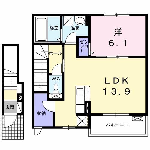 アリビオ永新A(1LDK/2階)の間取り写真