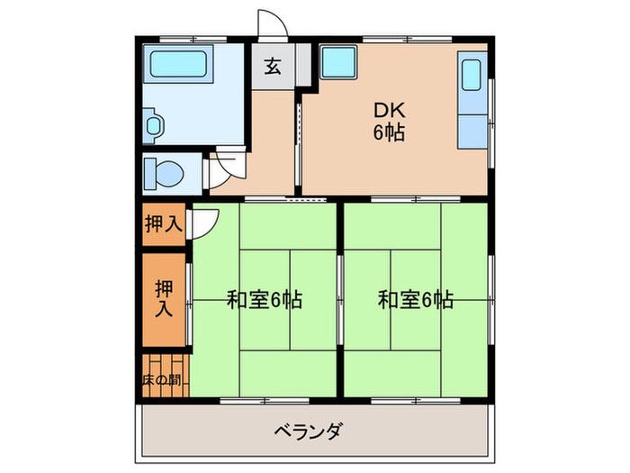 七福マンション(2DK/2階)の間取り写真