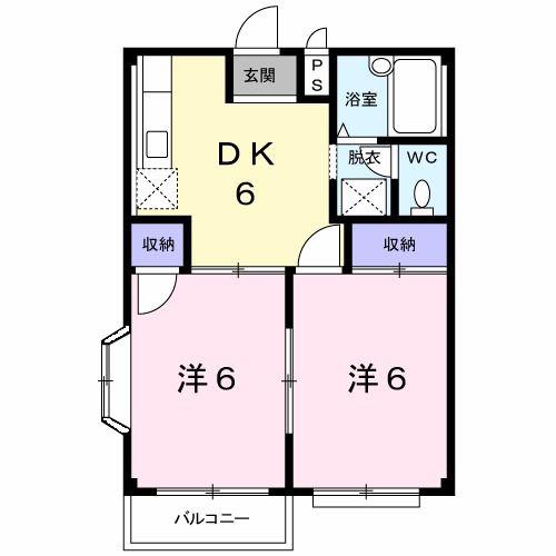 ハイツ惣野代A(2DK/2階)の間取り写真