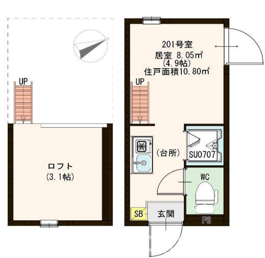 ハーモニーテラス中野II(ワンルーム/2階)の間取り写真
