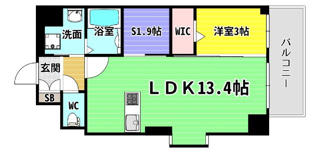 プレサンスNEO九条ディアシス(1SLDK/4階)の間取り写真