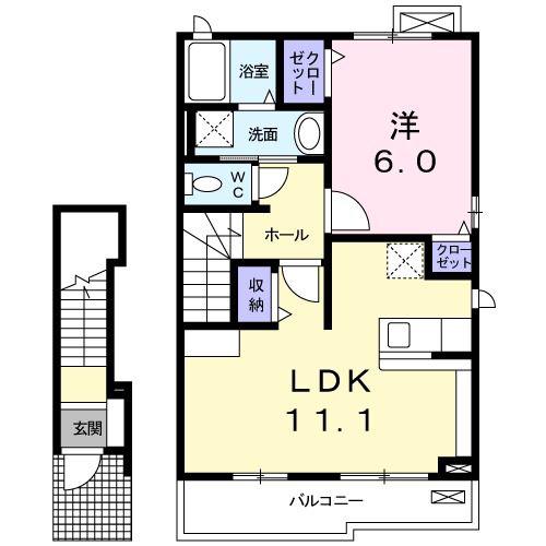 プルミエール東明B(1LDK/2階)の間取り写真