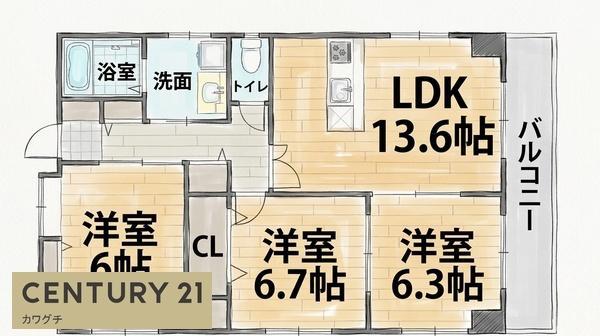 アンビエンテ宇部山口(3LDK/6階)の間取り写真