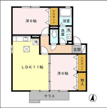 グランドールTSUBASA Ⅱ(2LDK/1階)の間取り写真