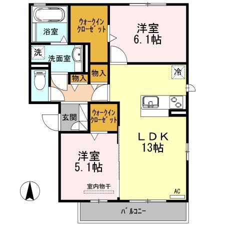 エスポワール(2LDK/2階)の間取り写真