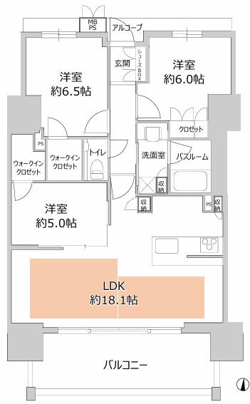 ワコーレ ザ・神戸旧居留地レジデンスタワー(3LDK/12階)の間取り写真