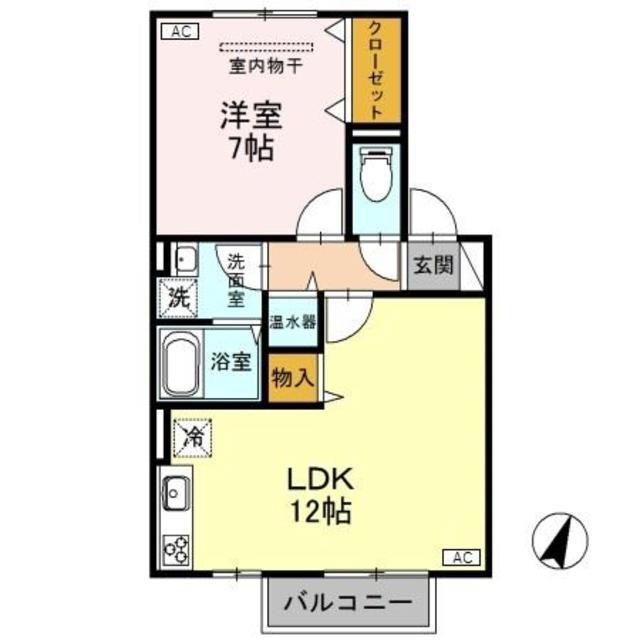 インペリアルコート B(1LDK/2階)の間取り写真