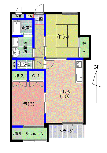 パールハイツ吉川(2LDK/1階)の間取り写真
