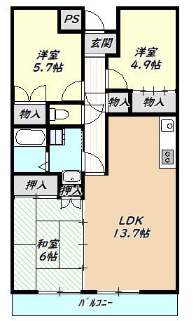 グレイスハイツ(3LDK/6階)の間取り写真