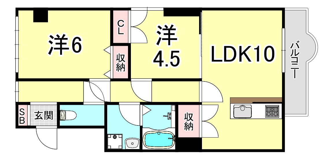 CASAベラヴィスタ福田(2LDK/4階)の間取り写真