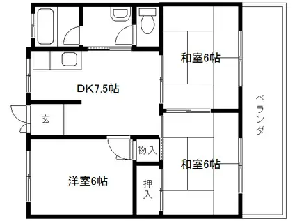 R-7緑町ハイツ(3LDK/3階)の間取り写真