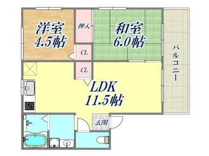 プリマベーラ芦屋(2LDK/1階)の間取り写真