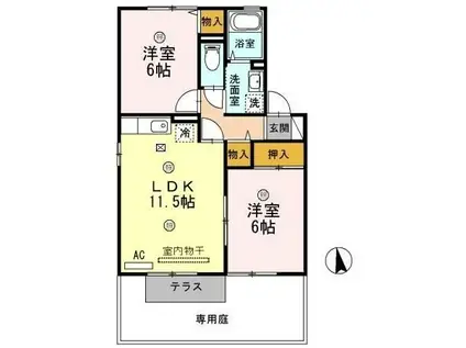 パークアベニュー C棟(2LDK/1階)の間取り写真