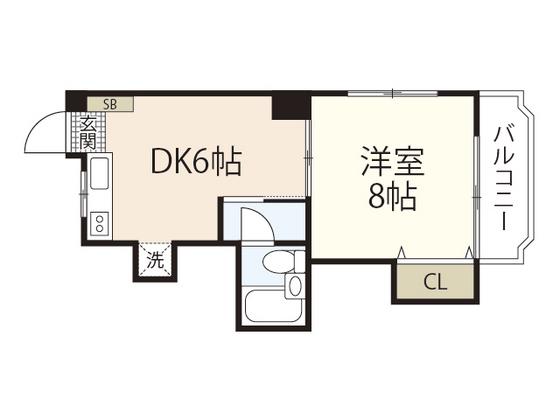 ソラーナ草津新町(1DK/2階)の間取り写真