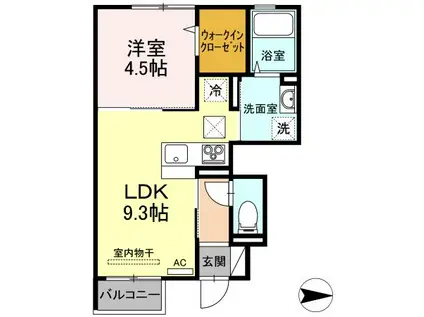 フォンテーヌ目久美(1LDK/1階)の間取り写真