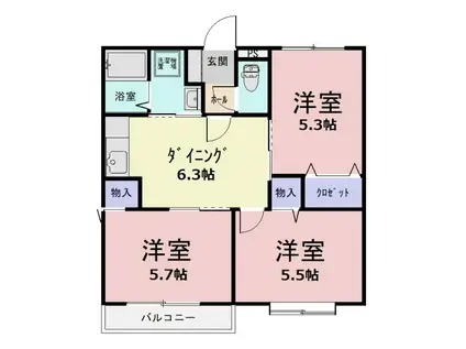 ドルフ天神(3DK/1階)の間取り写真