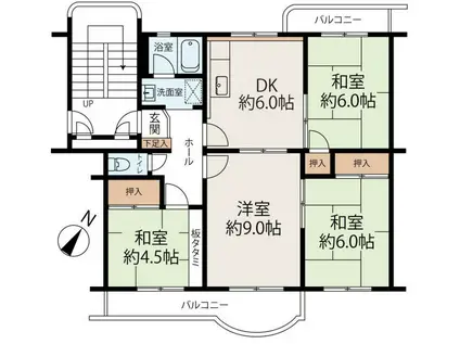 名谷25団地102号棟(4DK/5階)の間取り写真