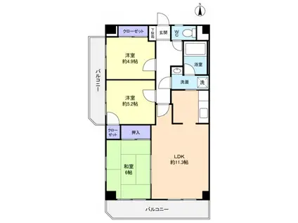 グリーンアーク勝田台(3LDK/3階)の間取り写真