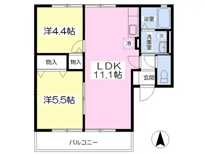 プチ・リヴィエールII(2LDK/1階)の間取り写真