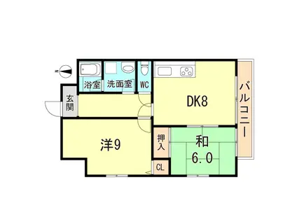 カーサ御影山手(2DK/3階)の間取り写真