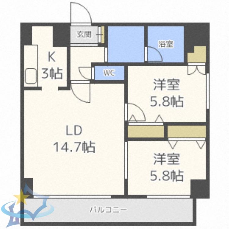 ハイムエルデZW(2LDK/8階)の間取り写真