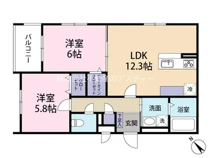 仮 愛宕2丁目マンション(2LDK/3階)の間取り写真