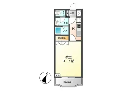 ハート・オブ・クレイドル(1K/1階)の間取り写真