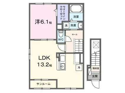 フロイエII(1LDK/2階)の間取り写真