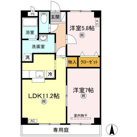 ウィルコート伏石C(2LDK/1階)の間取り写真