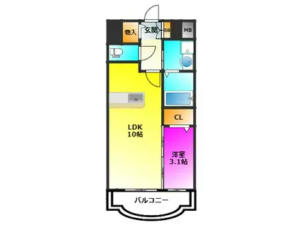 エルココ六ツ角(1LDK/12階)の間取り写真