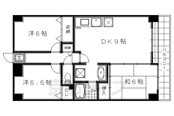 クレセントKYK(3LDK/2階)の間取り写真
