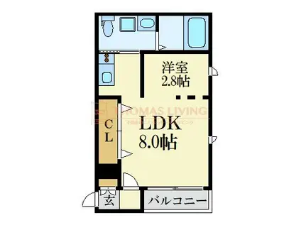 シュルーク薬院白金(1LDK/1階)の間取り写真