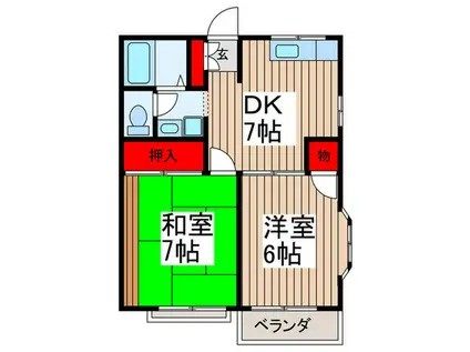 サンキャッスル(2DK/1階)の間取り写真