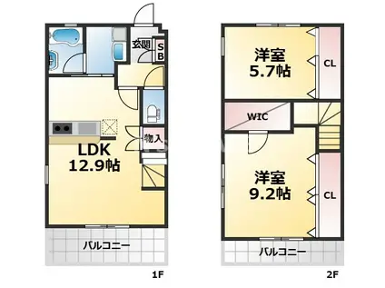 ワコーレヴィアーノ神戸梅元町EX(2LDK/1階)の間取り写真