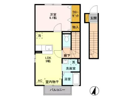 サンビレッジ戸祭B(1LDK/2階)の間取り写真