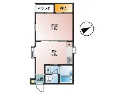 京王相模原線 京王多摩川駅 徒歩1分 2階建 築26年(1DK/1階)の間取り写真