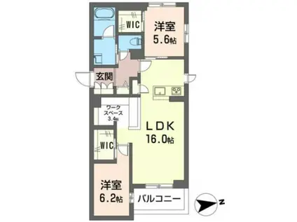 SHAMAISON ラ・ヴィ(2LDK/2階)の間取り写真
