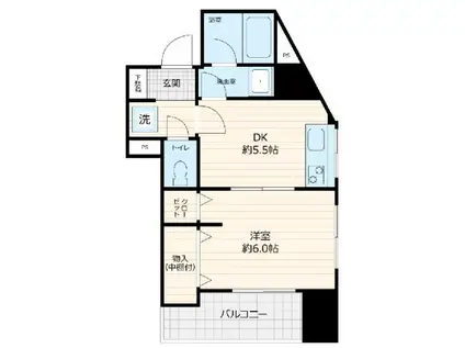 K・BLDG(1DK/5階)の間取り写真