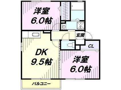 リバーサイドIII(2DK/2階)の間取り写真