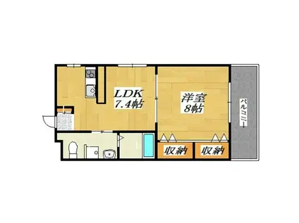 近鉄南大阪線 針中野駅 徒歩8分 4階建 築18年(1K/4階)の間取り写真