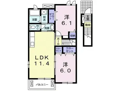 プラシード・カーサI(2LDK/2階)の間取り写真
