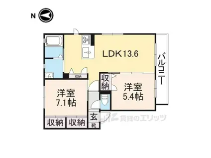 ウエストフィールドA棟(2LDK/2階)の間取り写真