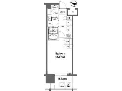 BPRレジデンス三田伊皿子坂 (1K/8階)の間取り写真