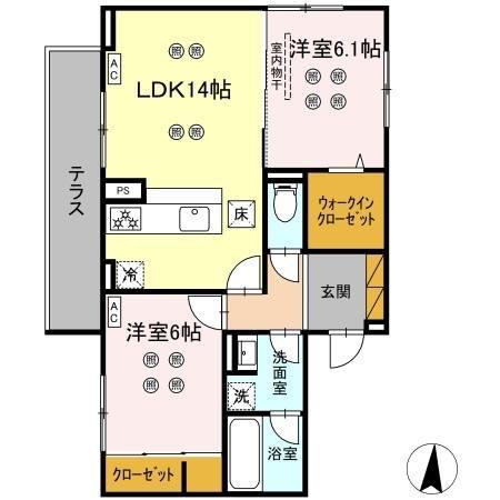 ローテ ベルク(2LDK/1階)の間取り写真