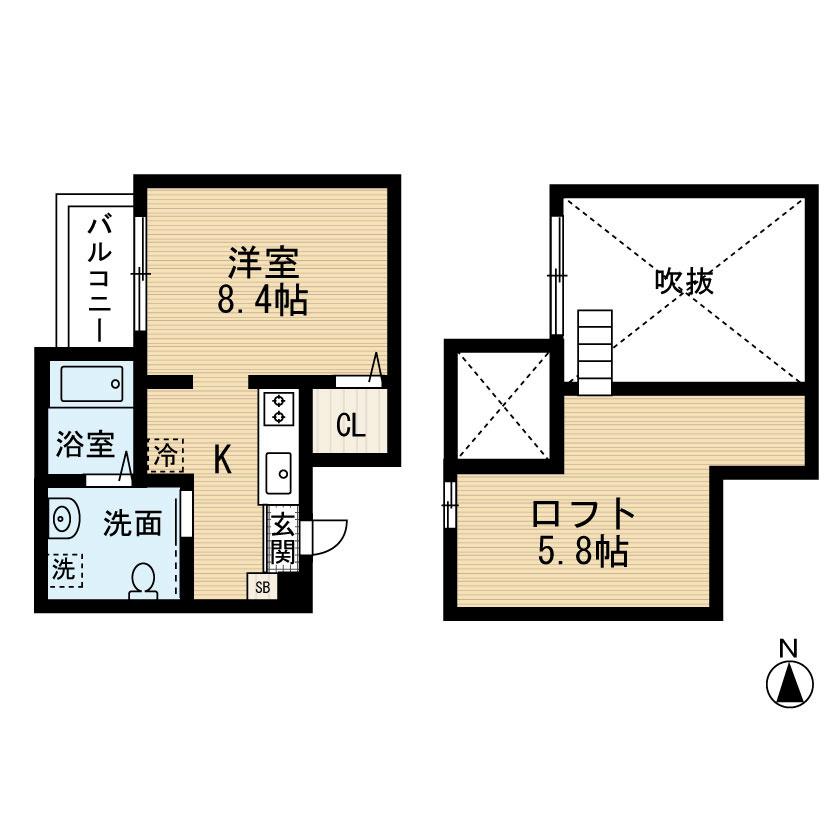 セジョリグラース(1K/2階)の間取り写真