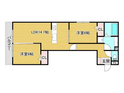 嵯峨広沢西裏町D-ROOM(2LDK/2階)の間取り写真